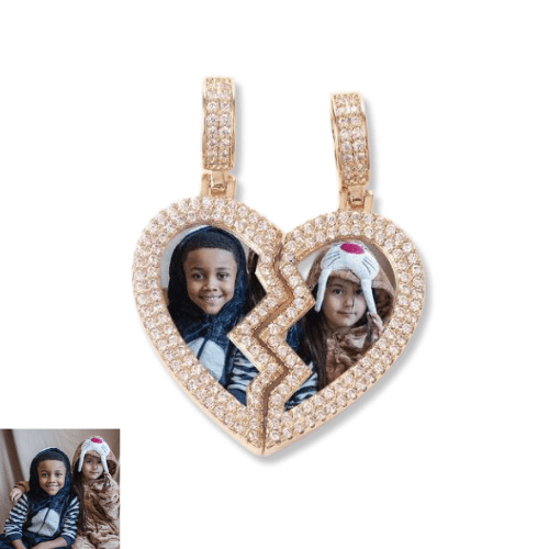 Two-sided Broken Heart Photo Pendant Necklace