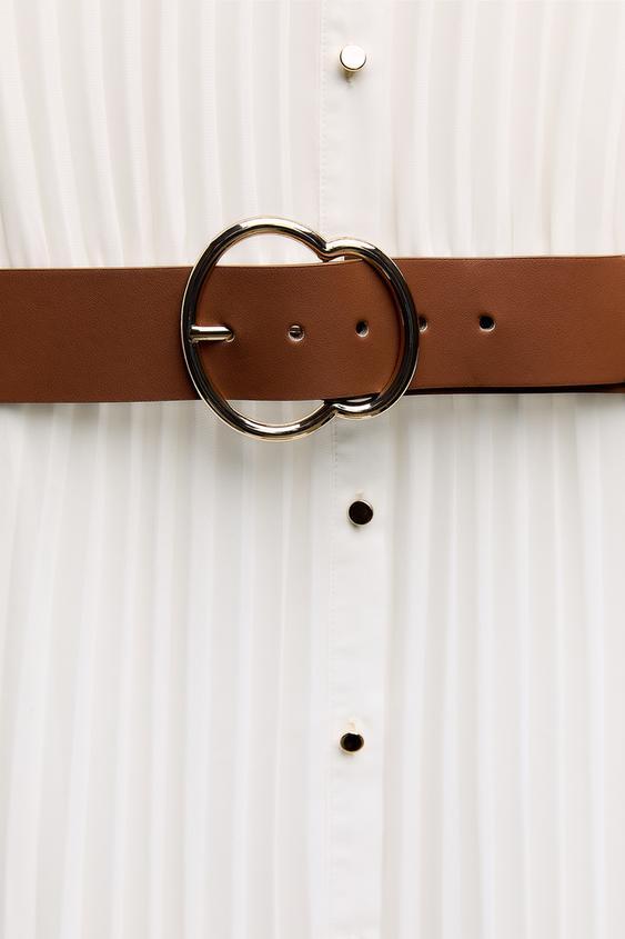 Rochie plisată midi cu curea albă ZARA