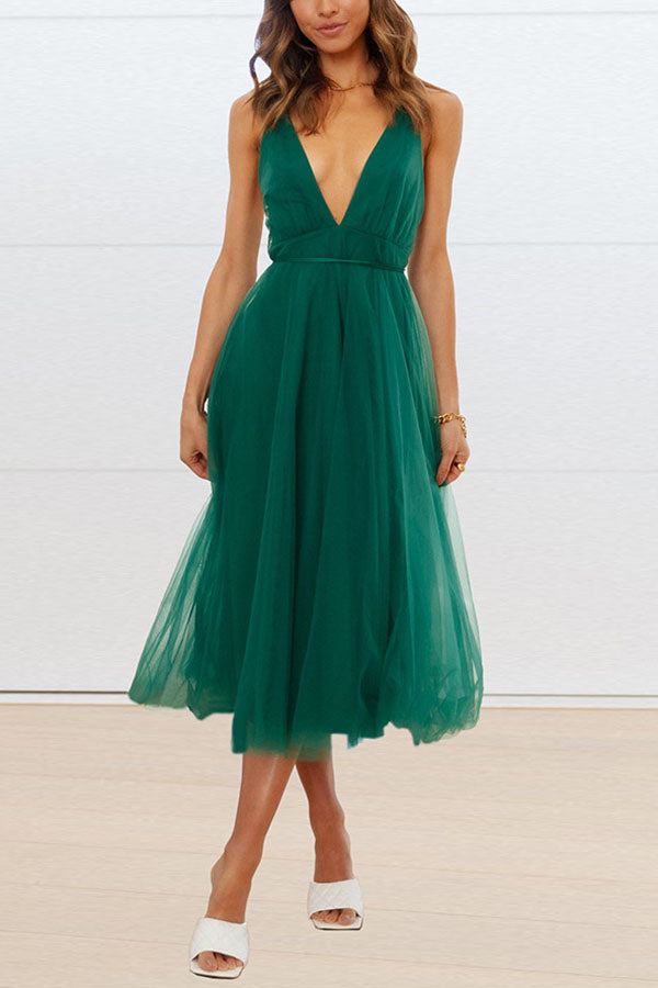 Feeling Romantic V Neck V Tulle Midi Dress