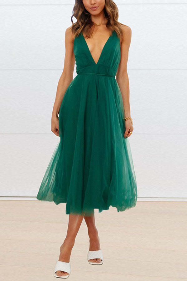 Feeling Romantic V Neck V Tulle Midi Dress