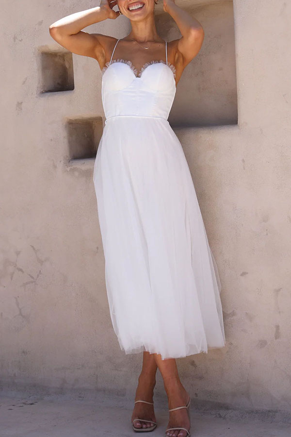 Modern-zi Prințesa de zi cu zi Chiffon Suspenders Party Maxi Dress