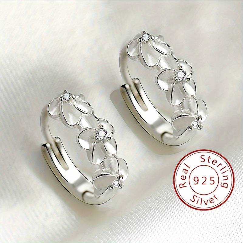 🌺Cercei cerc eleganti din argint 925 cu model de flori hipoalergenic✨😍