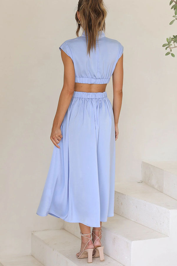 Light of My Life - Rochie midi de vacanță cu talie decupată și buzunare de vacanță
