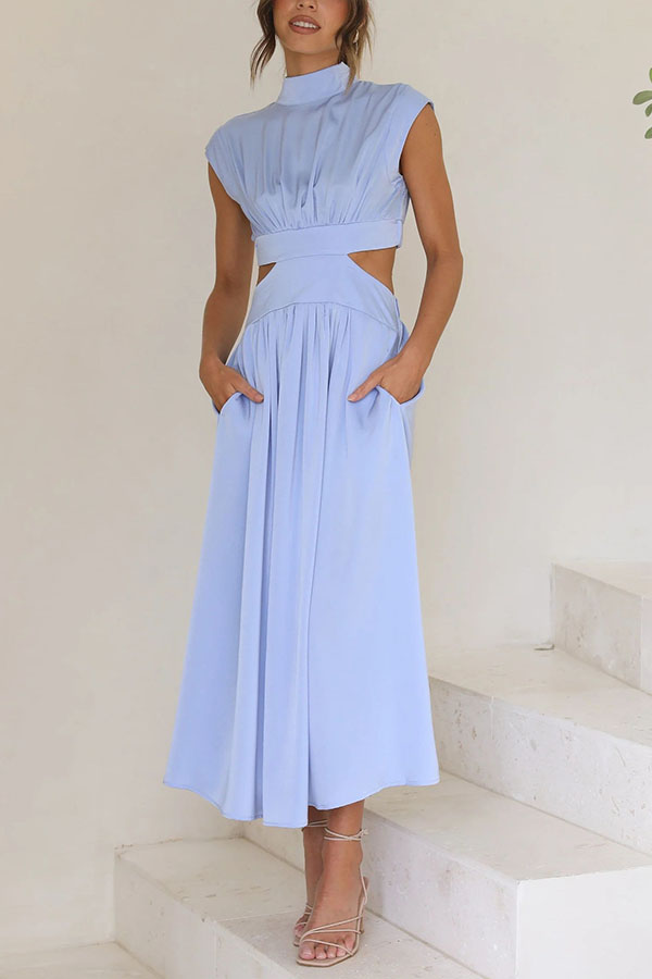 Light of My Life - Rochie midi de vacanță cu talie decupată și buzunare de vacanță