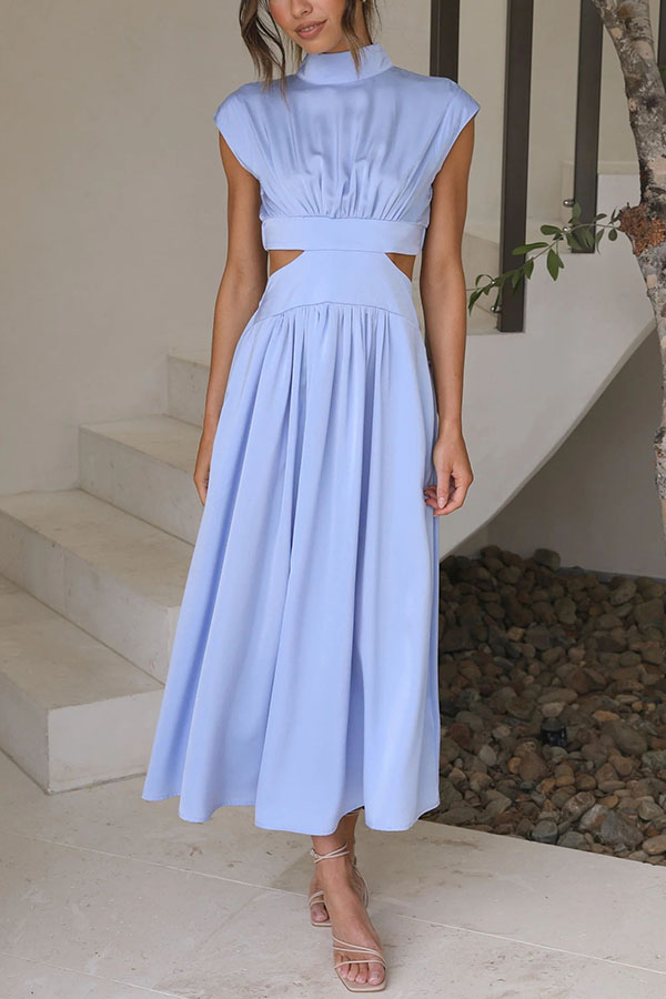 Light of My Life - Rochie midi de vacanță cu talie decupată și buzunare de vacanță