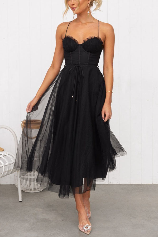 Modern-zi Prințesa de zi cu zi Chiffon Suspenders Party Maxi Dress
