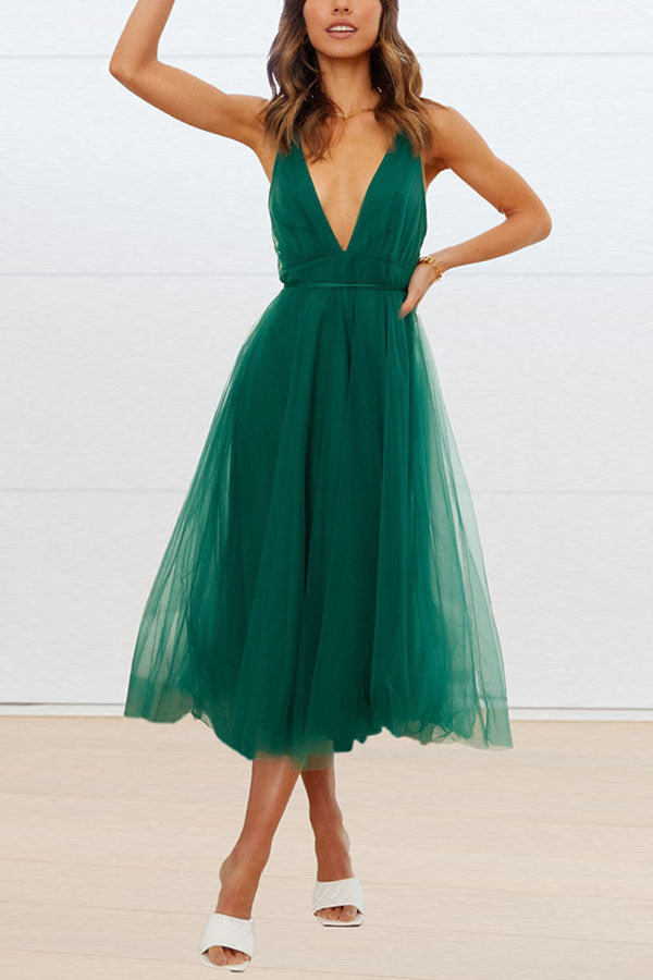 Feeling Romantic V Neck V Tulle Midi Dress