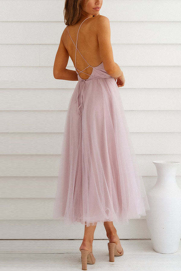 Feeling Romantic V Neck V Tulle Midi Dress