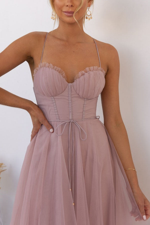 Modern-zi Prințesa de zi cu zi Chiffon Suspenders Party Maxi Dress