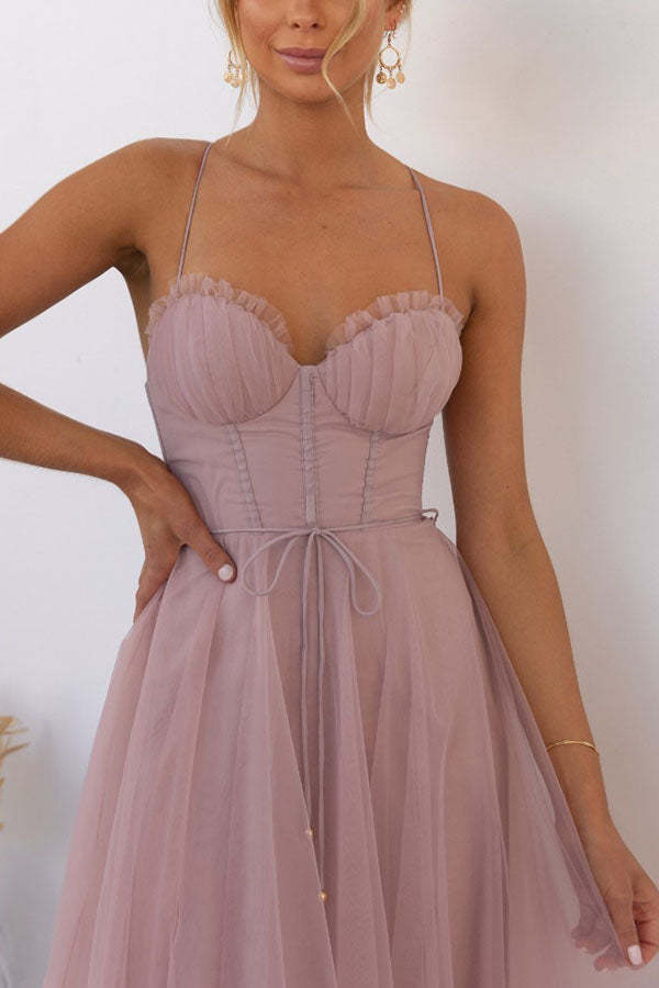 Modern-zi Prințesa de zi cu zi Chiffon Suspenders Party Maxi Dress