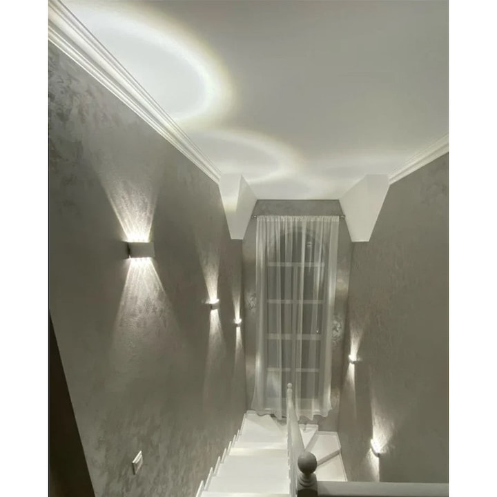 Aplica LED de perete, NEXTLY, 10 Leduri, lumina sus si jos, iluminat exterior si interior, 10W, 3000K, lumina calda, IP65, aluminiu, alb