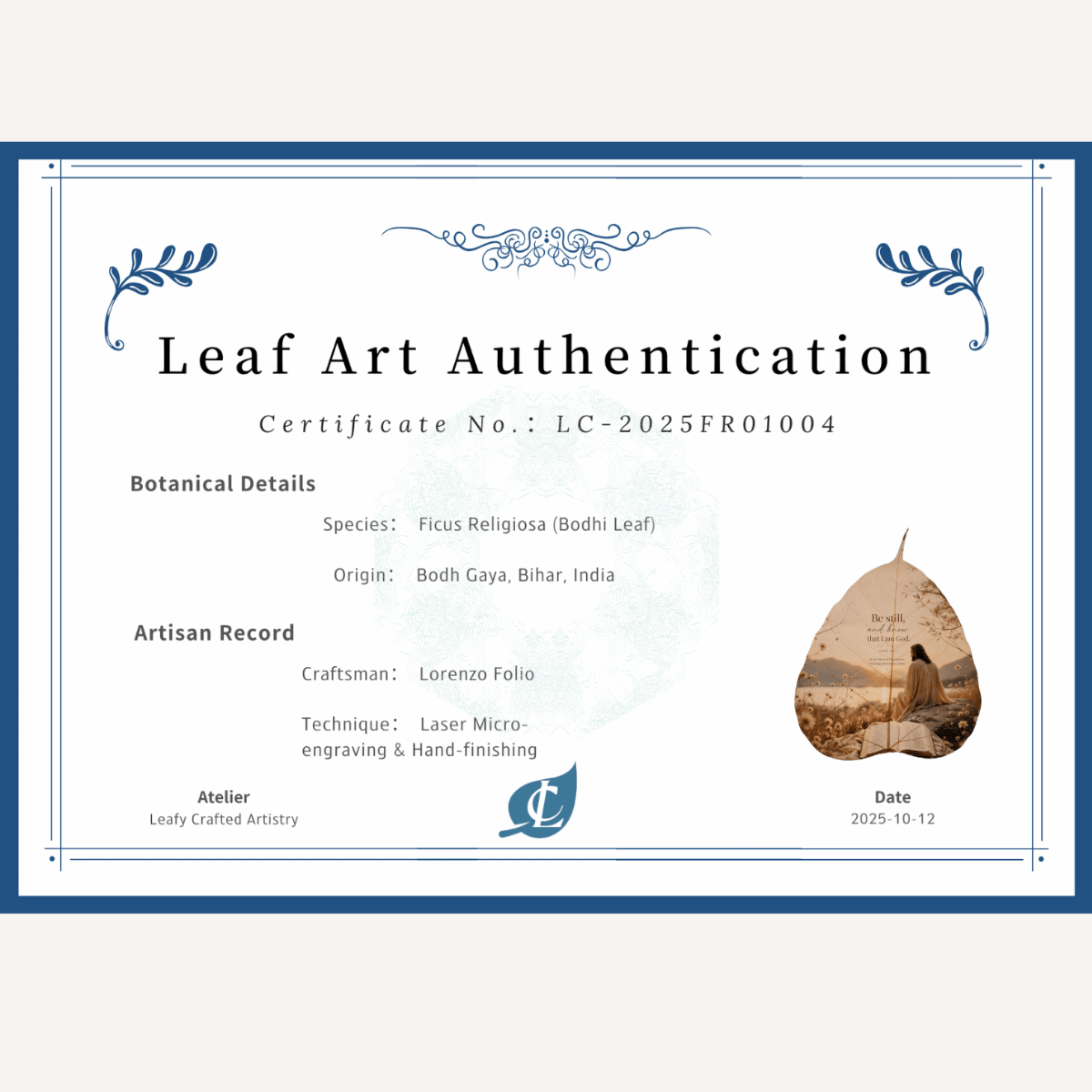 Be Still & Know - Handcrafted Skeleton Leaf Art in Floating Frame