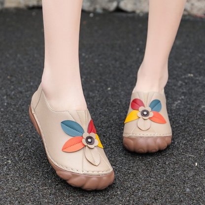 Amelolo Women Retro Flower Stitching Comfy Round Toe Slip On Flat Loafers Shoes