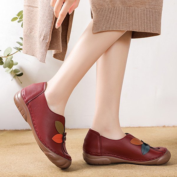 Amelolo Women Retro Flower Stitching Comfy Round Toe Slip On Flat Loafers Shoes