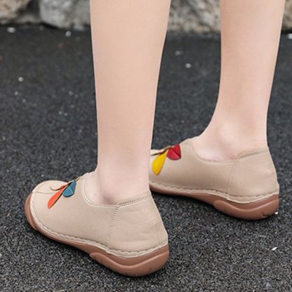 Amelolo Women Retro Flower Stitching Comfy Round Toe Slip On Flat Loafers Shoes