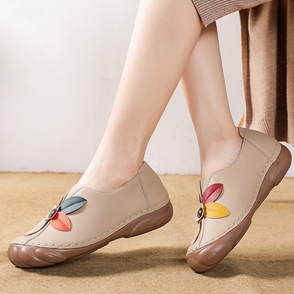 Amelolo Women Retro Flower Stitching Comfy Round Toe Slip On Flat Loafers Shoes