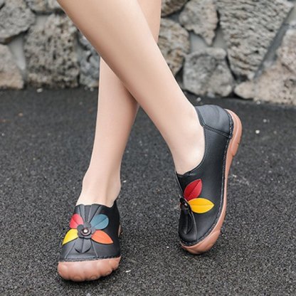 Amelolo Women Retro Flower Stitching Comfy Round Toe Slip On Flat Loafers Shoes