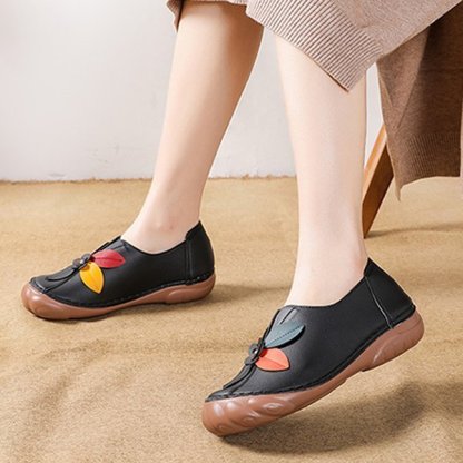 Amelolo Women Retro Flower Stitching Comfy Round Toe Slip On Flat Loafers Shoes