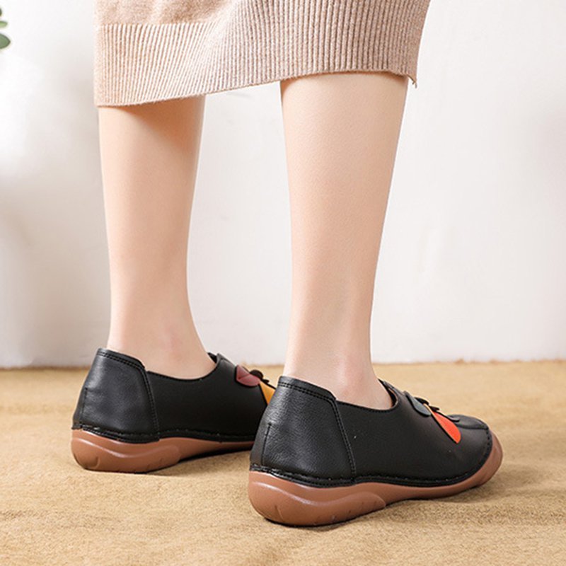 Amelolo Women Retro Flower Stitching Comfy Round Toe Slip On Flat Loafers Shoes