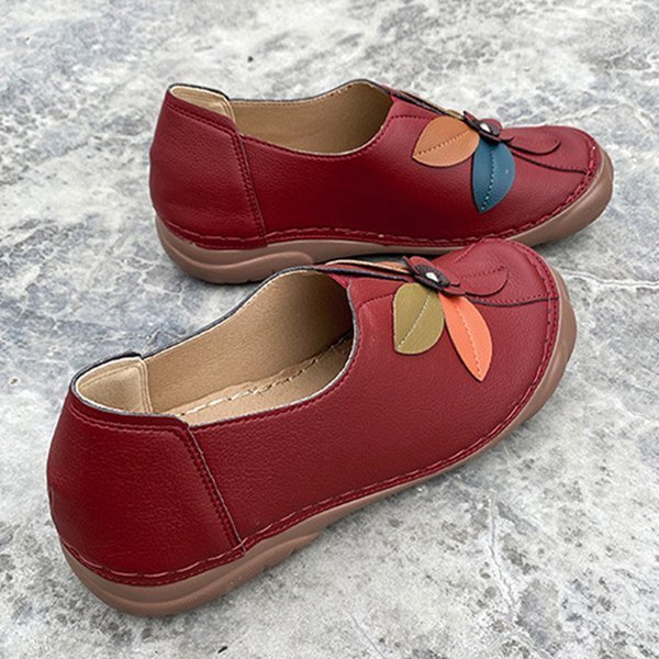 Amelolo Women Retro Flower Stitching Comfy Round Toe Slip On Flat Loafers Shoes