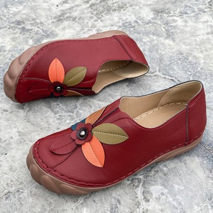 Amelolo Women Retro Flower Stitching Comfy Round Toe Slip On Flat Loafers Shoes