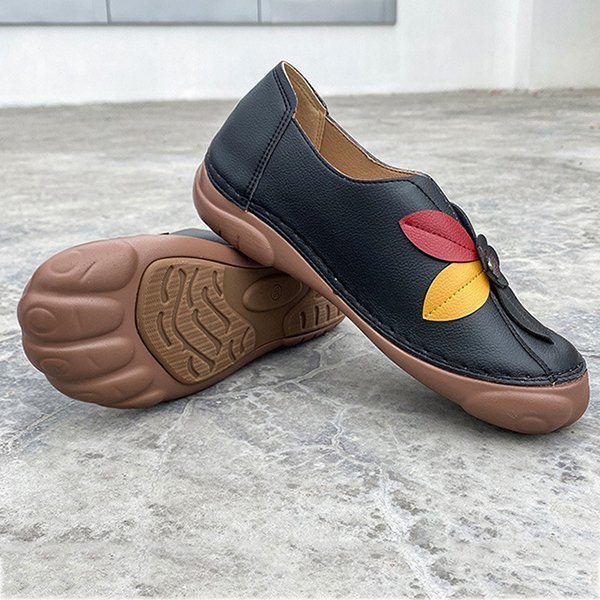 Amelolo Women Retro Flower Stitching Comfy Round Toe Slip On Flat Loafers Shoes