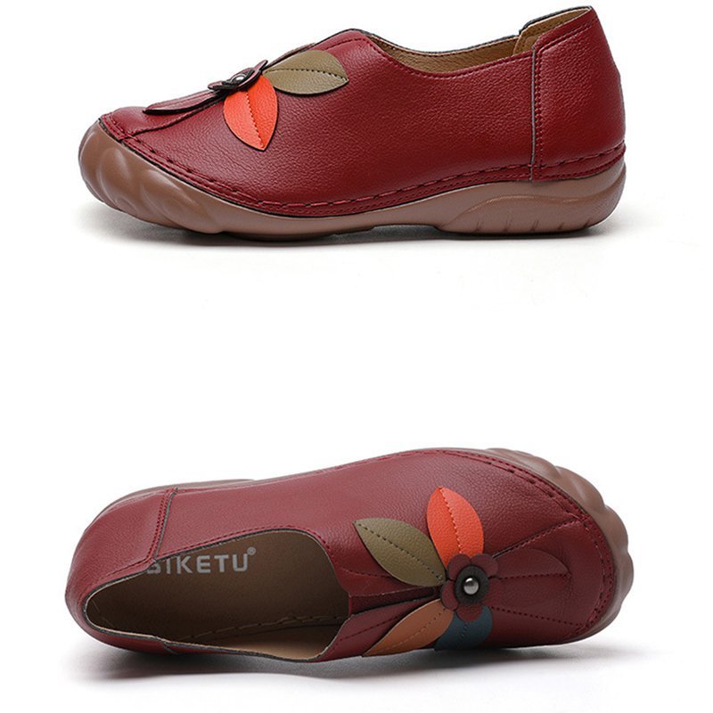 Amelolo Women Retro Flower Stitching Comfy Round Toe Slip On Flat Loafers Shoes