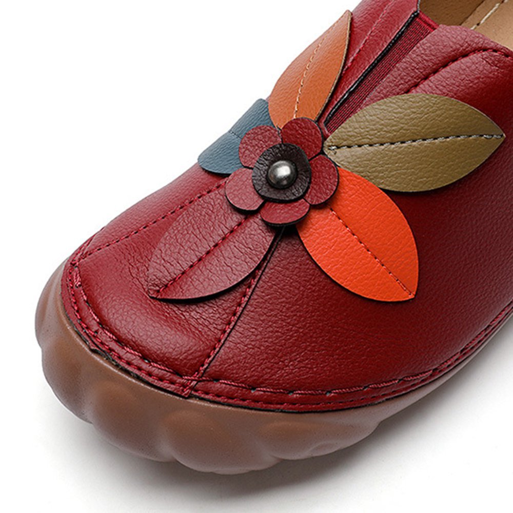 Amelolo Women Retro Flower Stitching Comfy Round Toe Slip On Flat Loafers Shoes