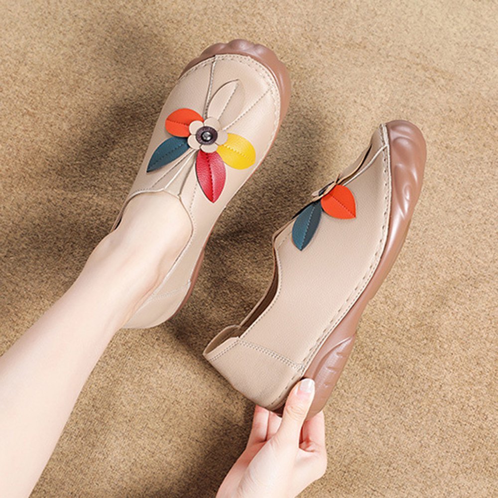 Amelolo Women Retro Flower Stitching Comfy Round Toe Slip On Flat Loafers Shoes