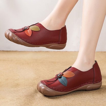 Amelolo Women Retro Flower Stitching Comfy Round Toe Slip On Flat Loafers Shoes