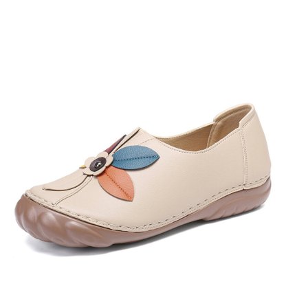 Amelolo Women Retro Flower Stitching Comfy Round Toe Slip On Flat Loafers Shoes