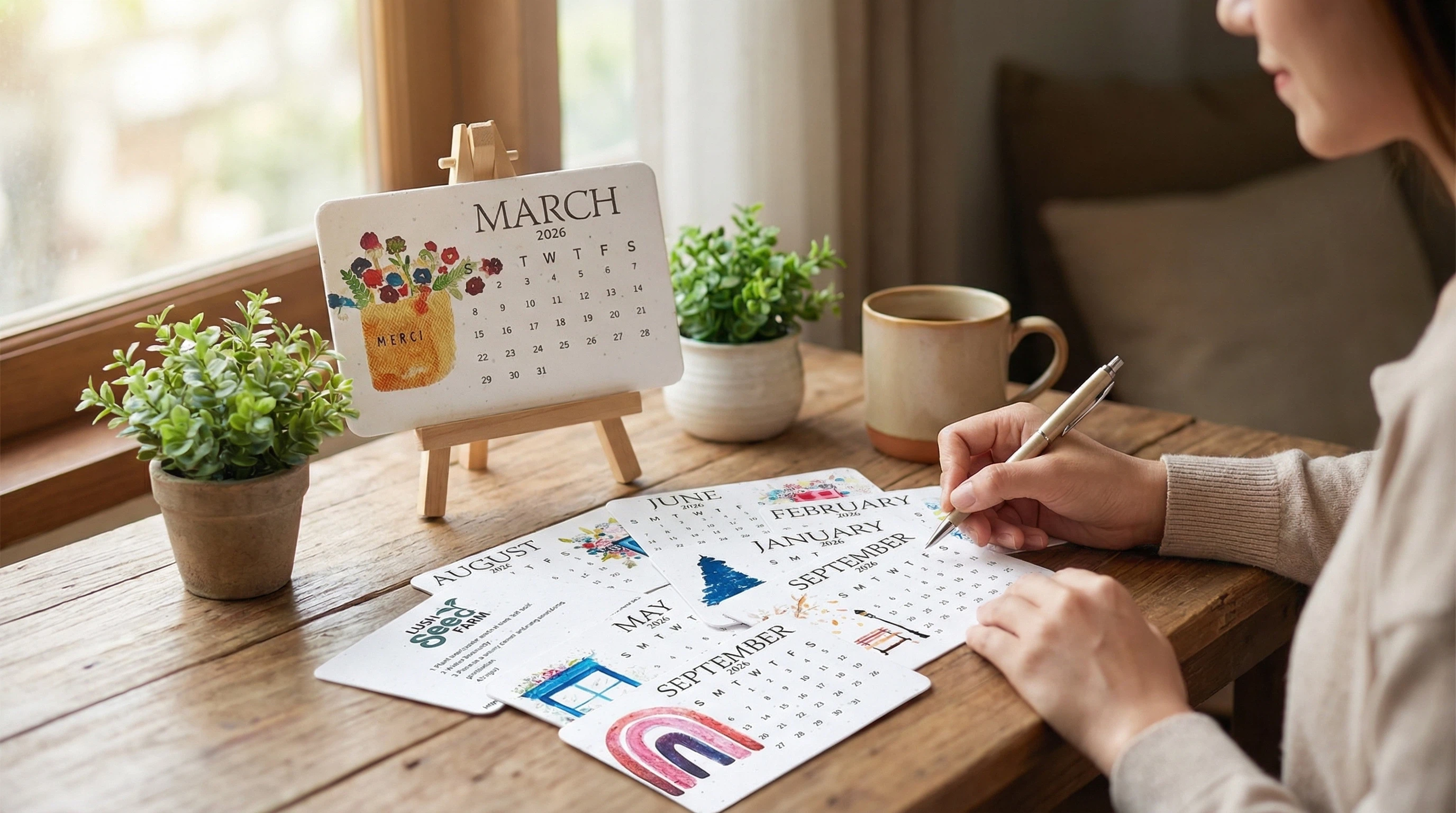 Plantable Seed Calendar on a cozy desk