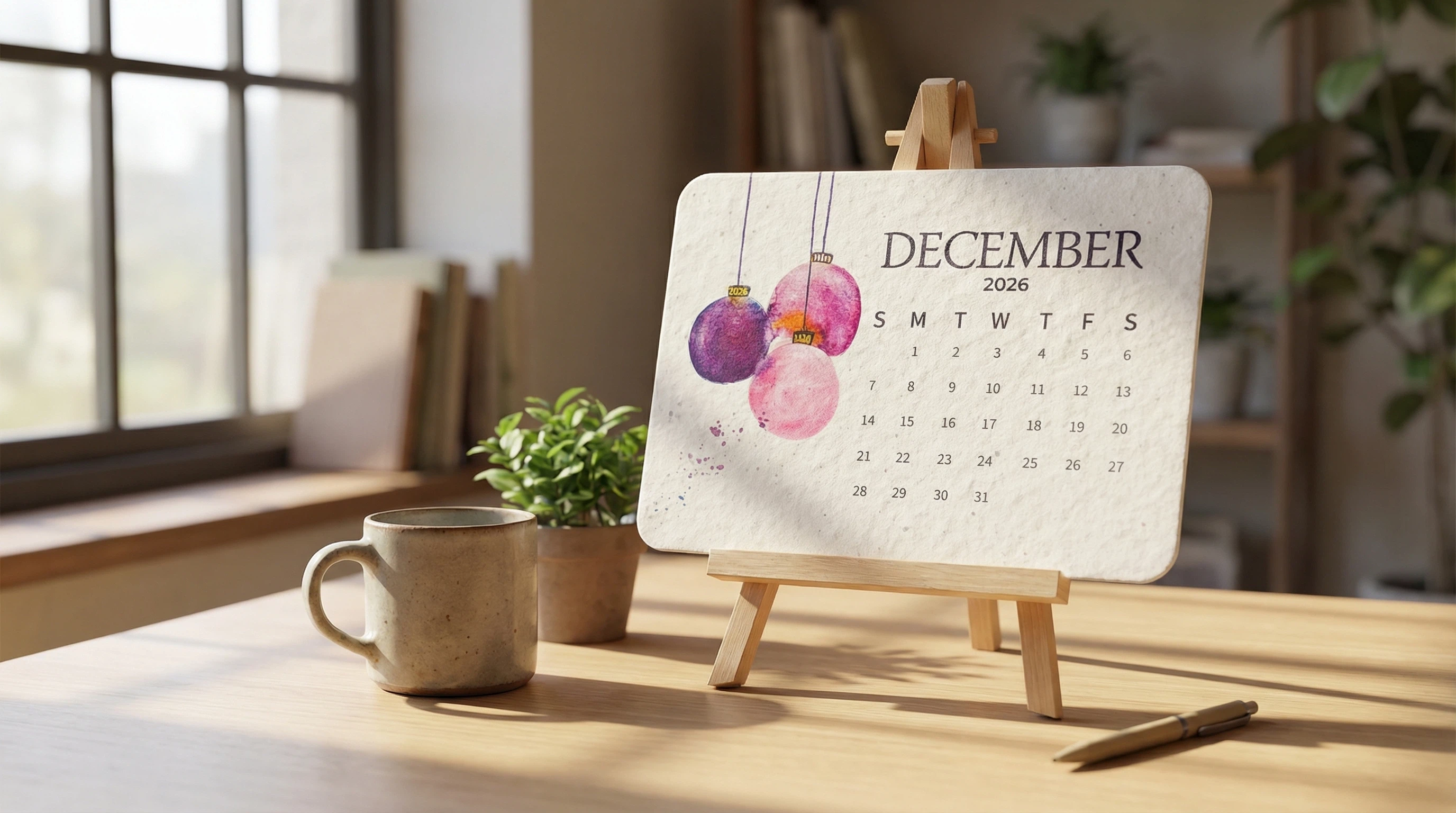 Single month card on a wooden easel