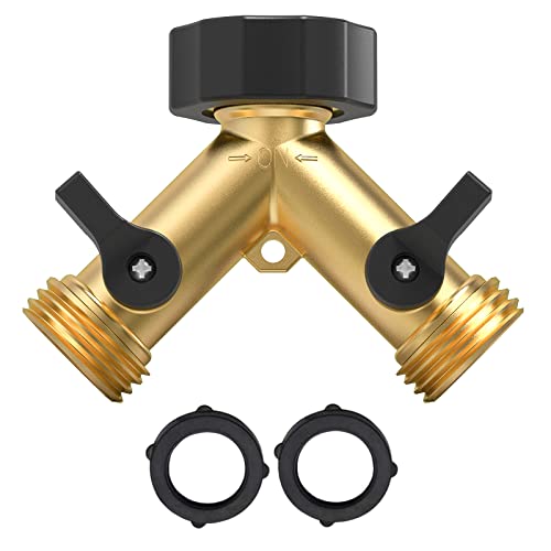 2-Way Heavy Duty Garden Hose Splitter, Brass Y Connector