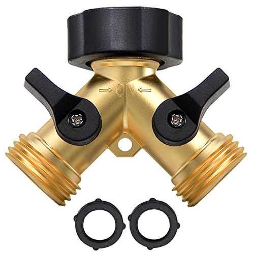 2-Way Heavy Duty Garden Hose Splitter, Brass Y Connector