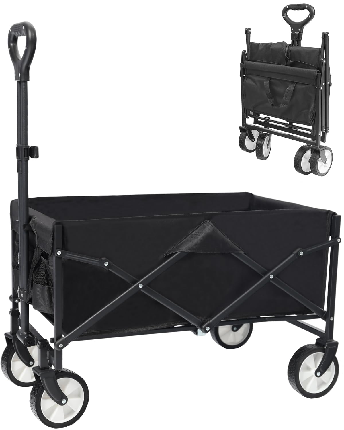 Collapsible Folding Wagon - All-Terrain, Drink Holders, Black