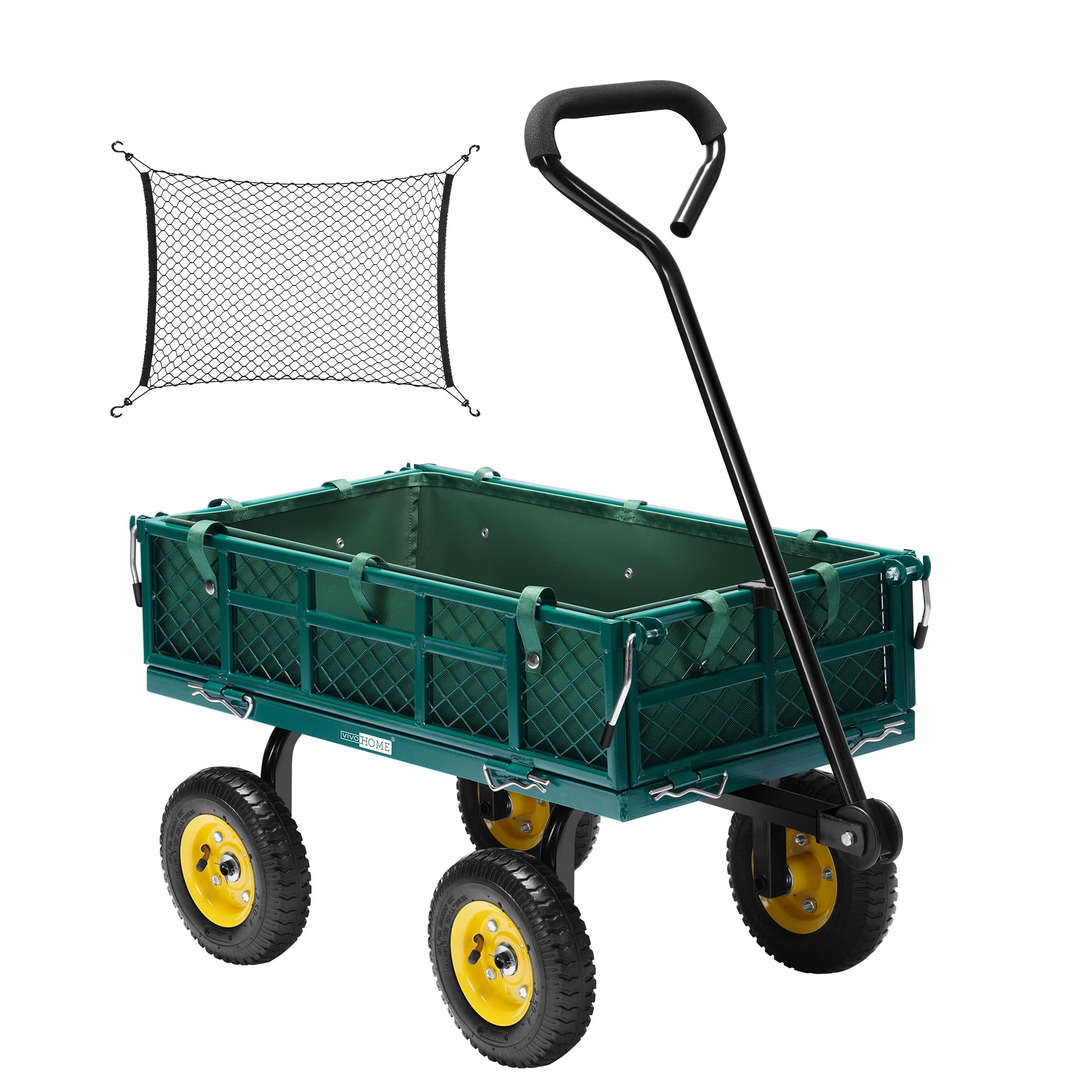 Heavy Duty 400 lbs Capacity Mesh Steel Garden Cart - Folding Utility Wagon