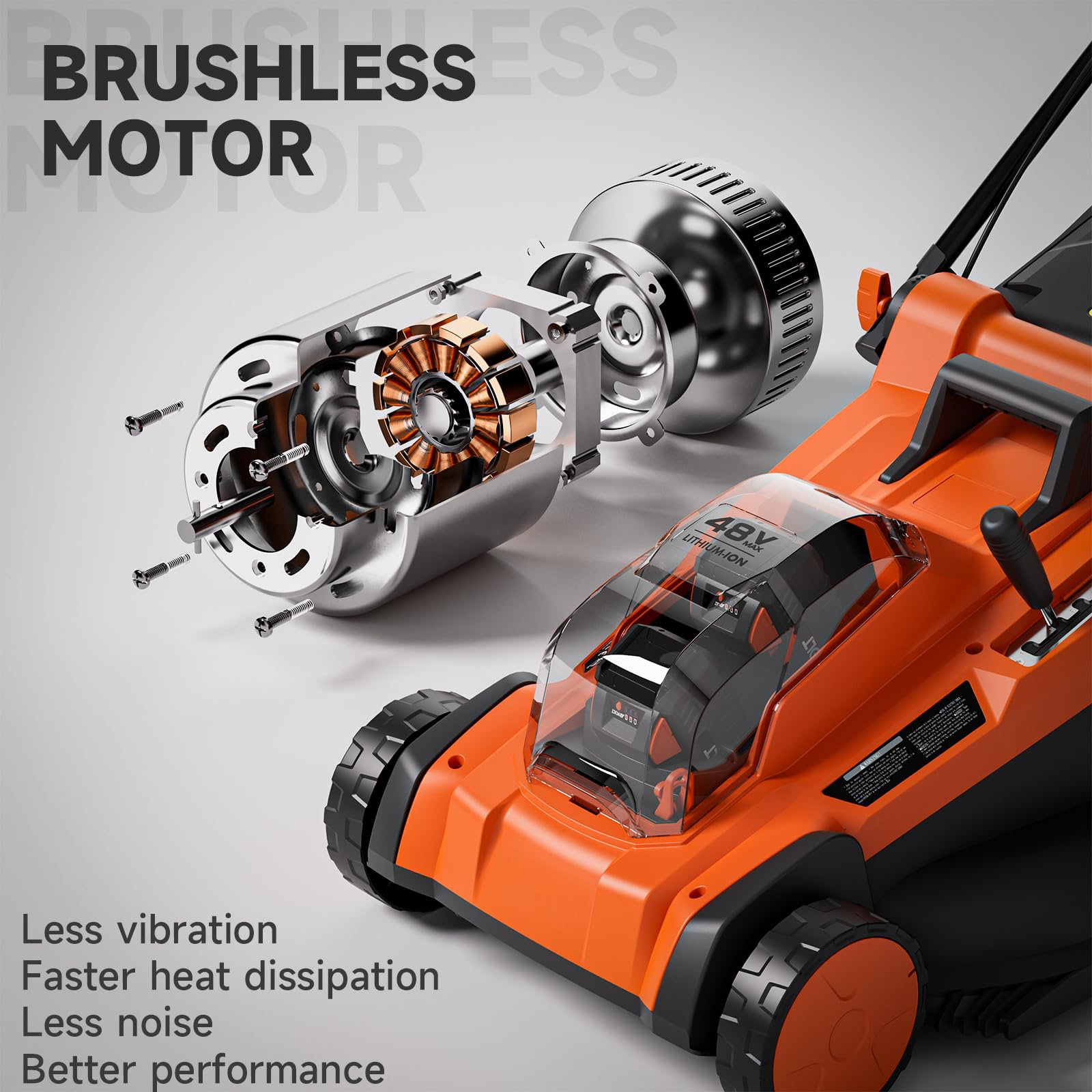 48V 17" Cordless Lawn Mower, Brushless, 2x24V 4.0Ah Batteries