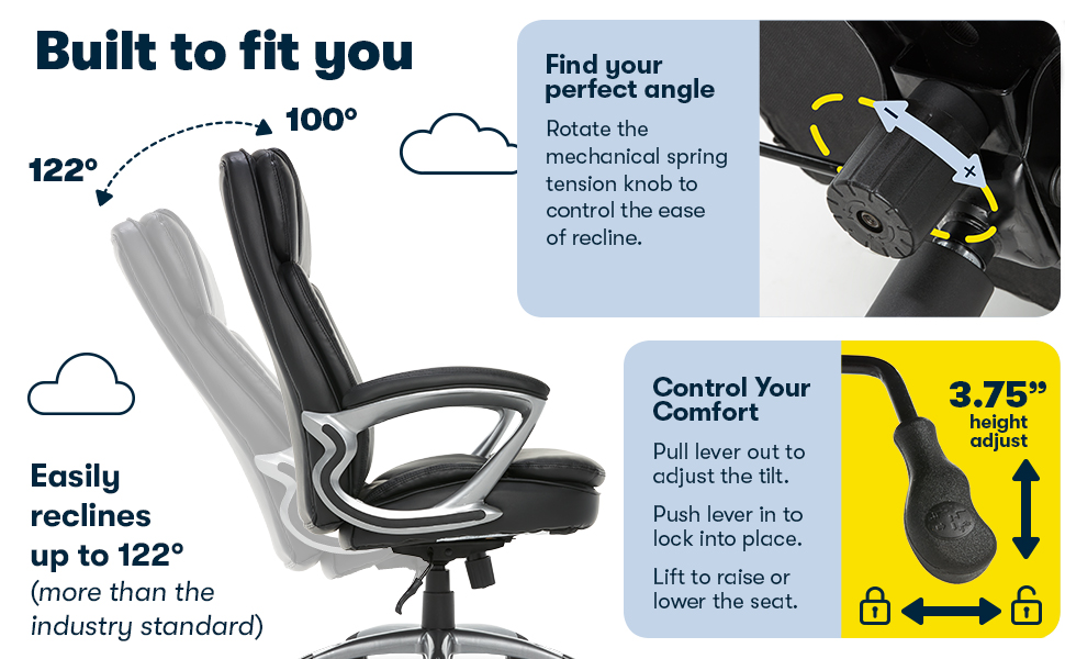 Serta, Office Chair, Comfort, Control, Recline, Adjust, Big and Tall