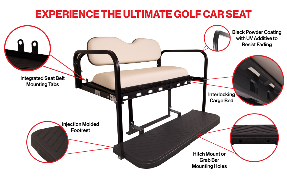 Golf Cart Rear Seat Kit Precedent Tempo Onward Electric Steel Frame UV Resistant