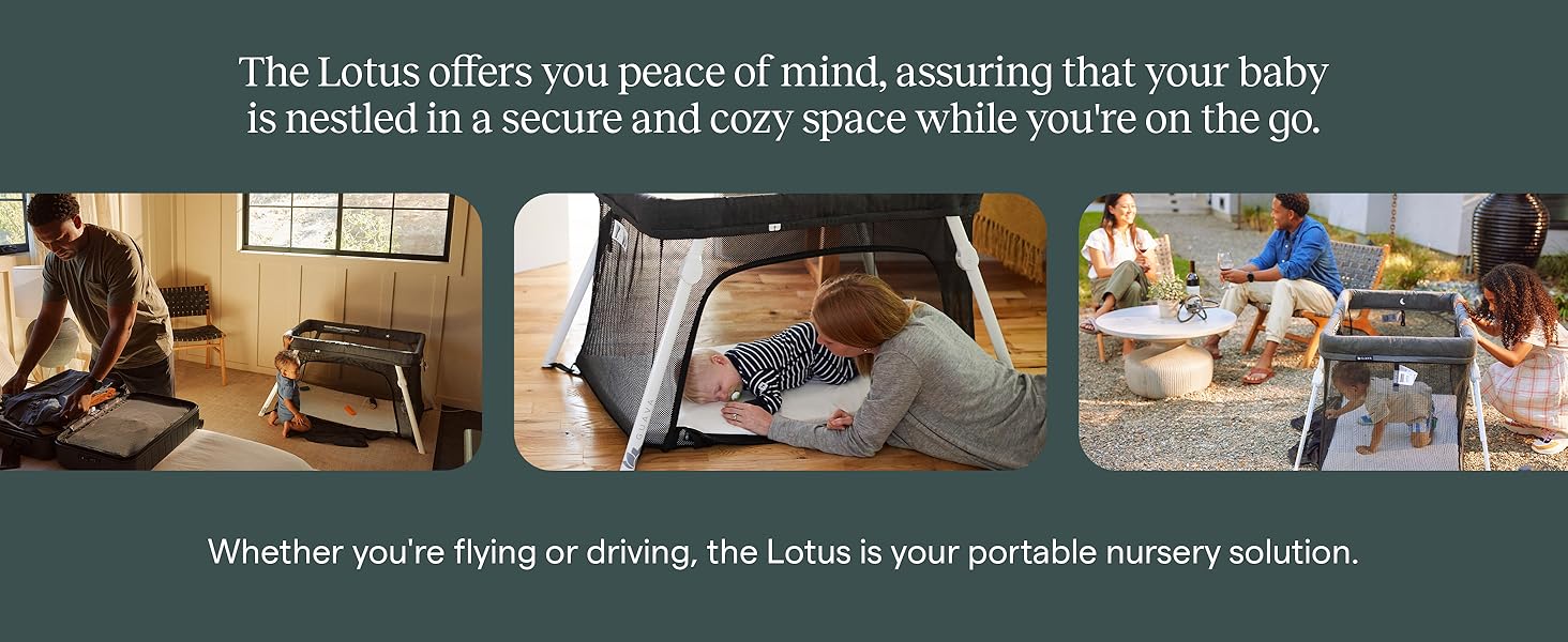 Lotus. a secure. cozy space for your baby to sleep while traveling. Your portable nursery solution.