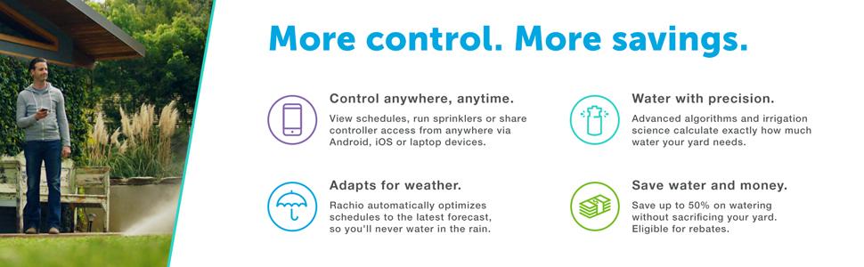 More control. More savings. A Smart Sprinkler Controller you can control from anywhere.