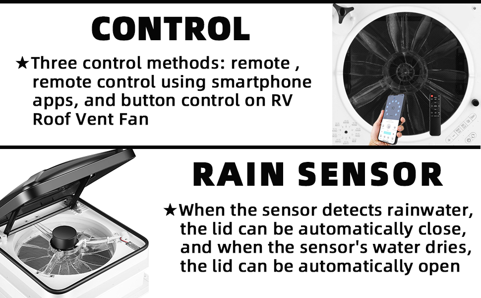 STARVENT RV ROOF VENT FAN RAIN SENSOR, REMOTE SMARTPHONE APPS CONTROL