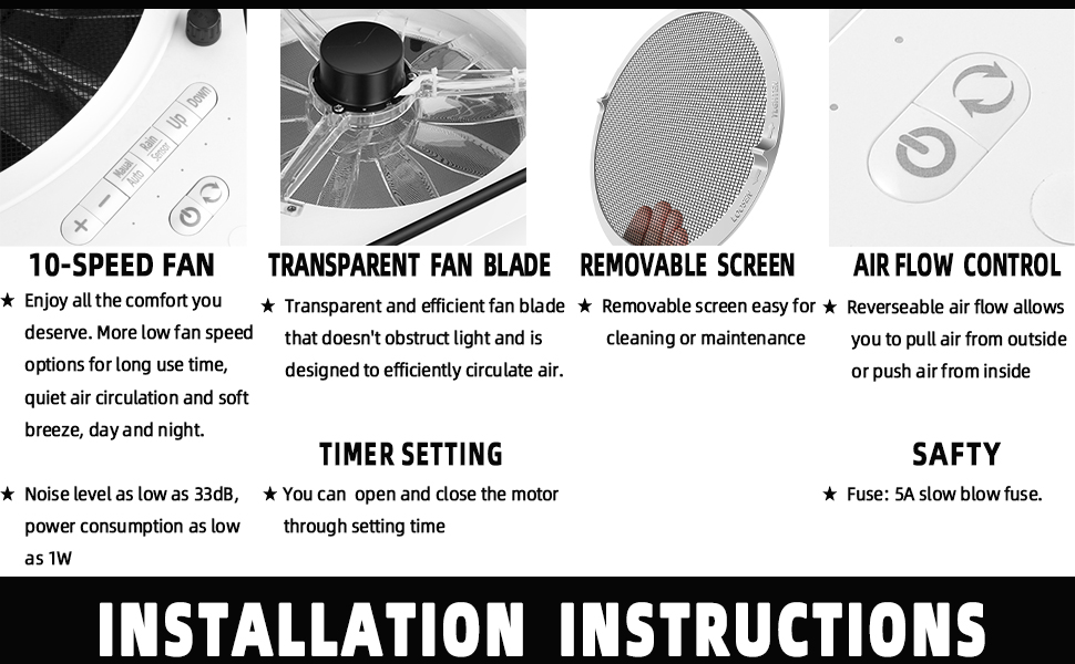 10 SPEED FAN, REMOVABLE SCREEN ,REVERSEABLE