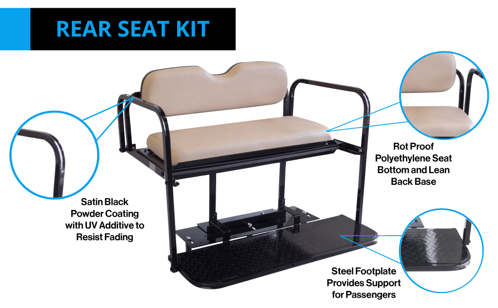 Golf Cart Rear Seat Kit Precedent Tempo Electric Steel Frame UV Resistant EZGO Yamaha TXT Drive