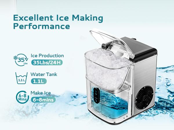 Product Introduction of EUHOMY LSE：Nugget Ice Makers Countertop, Pebble Ice Maker Machine with 35lbs/24H Soft Ice, Self-Cleaning Sonic Ice Maker with Ice Scoop&Basket,  Utensils, Pellet Ice Maker for Home/Kitchen/Office 1