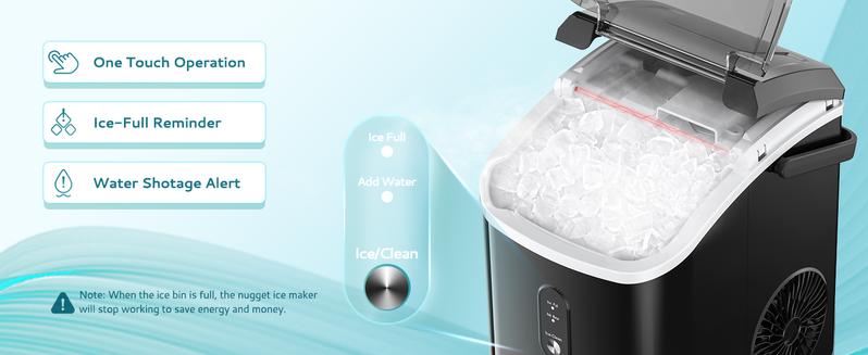 Product Introduction of EUHOMY Best-Selling Countertop Nugget Ice Maker with Handle: 33 lbs of Ice in 24 Hours, 6-Minute Ice Readiness, Removable Cover, Auto-Cleaning, Includes Basket and Scoop, Perfect for Home, Kitchen, Parties & Camping 2