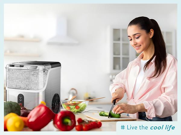Product Introduction of EUHOMY LSE：Nugget Ice Makers Countertop, Pebble Ice Maker Machine with 35lbs/24H Soft Ice, Self-Cleaning Sonic Ice Maker with Ice Scoop&Basket,  Utensils, Pellet Ice Maker for Home/Kitchen/Office 6