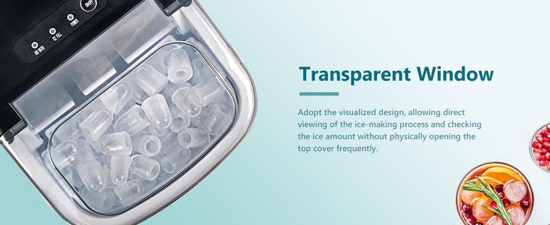 Product Introduction of EUHOMY Ice Maker Countertop with Handle, 26lbs in 24Hrs, 9 Ice Cubes Ready in 6 Mins, Auto-Cleaning Portable Ice Maker with Basket and Scoop, for Home/Kitchen/Camping/RV. (2024 New Silver) Utensils 1