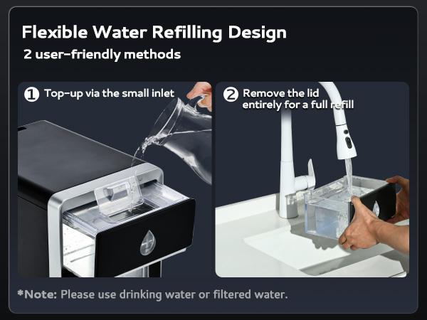 Product Introduction of Euhomy Clear Crescent Ice Maker with handle 16pcs in 12min,sufficient daily production 28lbs,self-cleaning 20min per cycle.Perfect for home,kitchen,camping and parties. 2